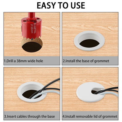 1.5 Inch(38mm) Desk Grommet,13 Pieces Cable Grommet, Desk Hole Cover for Cables with Hole Saw,Plastic Cable Cord Wire Hole Cover for Desk, Table,Cabinet,Countertop and Other Furniture(Whitek)
