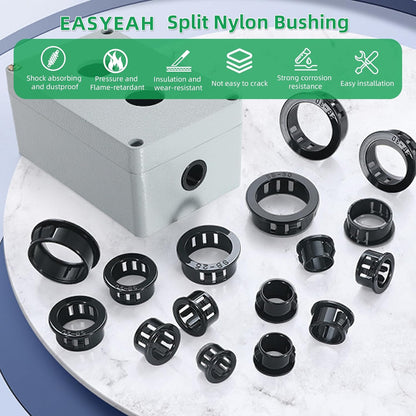 1-1/2"(38mm) Black Snap-in Knockout Insulating Bushing Grommets, Plastic Cable Hole Grommets for Wiring, Round Nylon Snap in Locking Electrical Wire Cord Hose Tubing Bushings Grommets, 10pcs