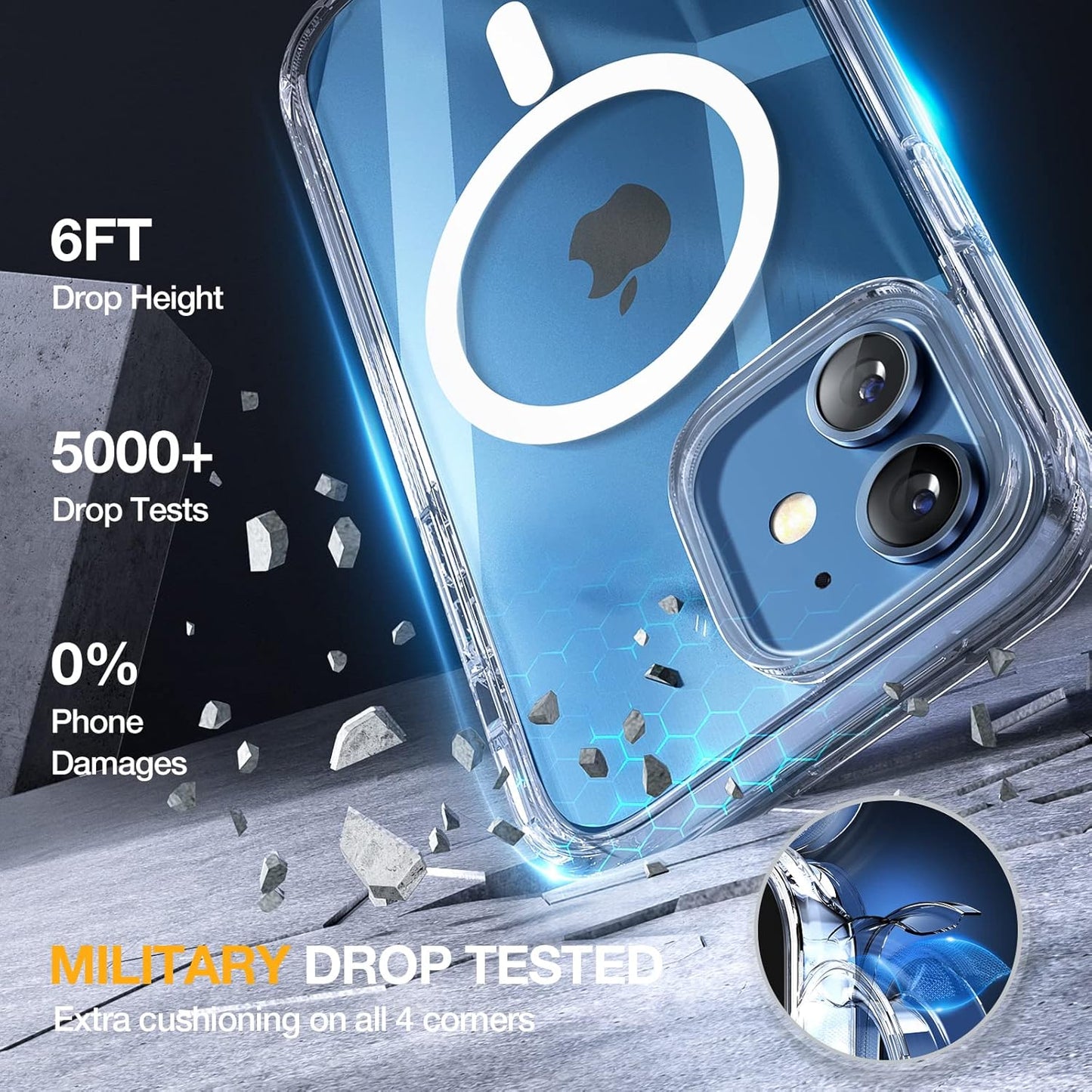 Miracase Magnetic for iPhone 12/12 Pro Case 6.1 inch, (Compatible with MagSafe) Upgrade Full-Body Clear Phone Bumper Case with Built-in 9H Tempered Glass Screen Protector, Magnetic Clear