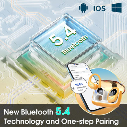 Wireless Earbuds 75hrs Bluetooth 5.4 Headphone Sport, 2025 Bluetooth Earbuds Stereo Deep Bass Over Ear Bud with Earhooks, ENC Noise Cancelling Mic, IPX7 Waterproof Earphone, Yellow