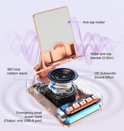 Gifts for Women Girls, Bluetooth Speaker Phone Stand with Charging Function 360° Rotable Adjustable Cell Phone Holder with HD Surround Sound for Desk Fits All Phones,Tablet (Rose Gold)