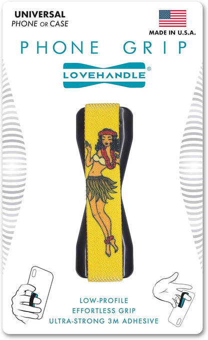 LOVEHANDLE Universal Phone Grip for Smartphones & Mini Tablets - Phone Holder for Hand - Wireless Charging Compatible - Made in The USA - Hula Girl