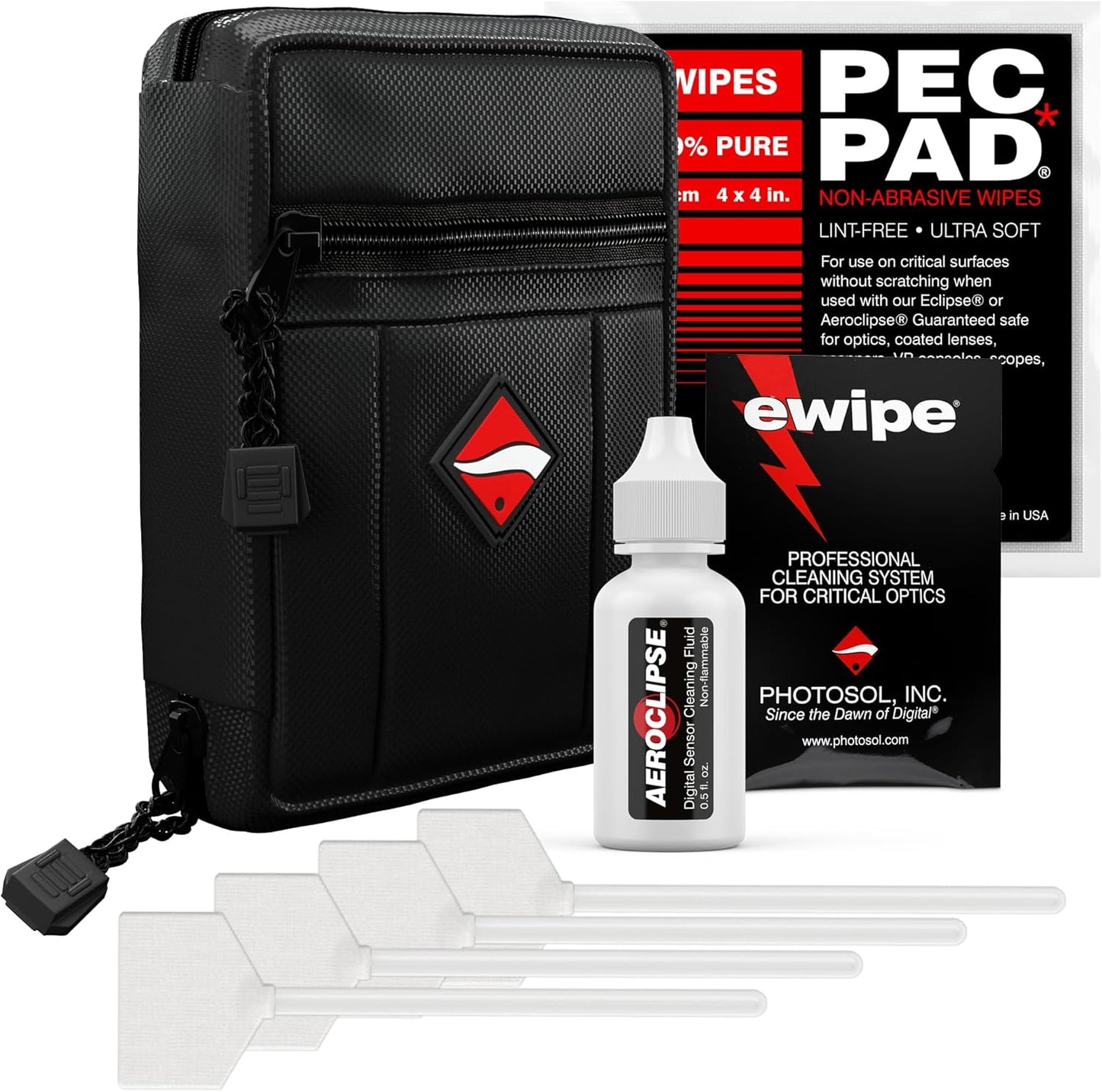 Photographic Solutions Digital Survival Kit - Type-4 (33mm) Sensor Swabs, PEC-PAD Photo Wipes, E-Wipe Packet, Aeroclipse Optic Cleaner Non-Flamable Solution - Camera Cleaning Kit with Travel Bag