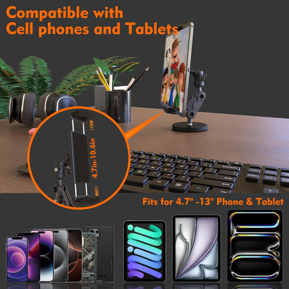 Universal Magnetic Tablet Holder 360°Adjustable 7.7" Aluminum Heavy Duty Arm 3.5" Magnetic Base for Car Dashboard, Gym, Kitchen Fits 4-13" Tablets, Phones