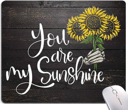 Sunflower 'You Are My Sunshine' Black Wood Gaming Mouse Mat - Square Waterproof Non-Slip Rubber Base Office Laptop Mouse Pad