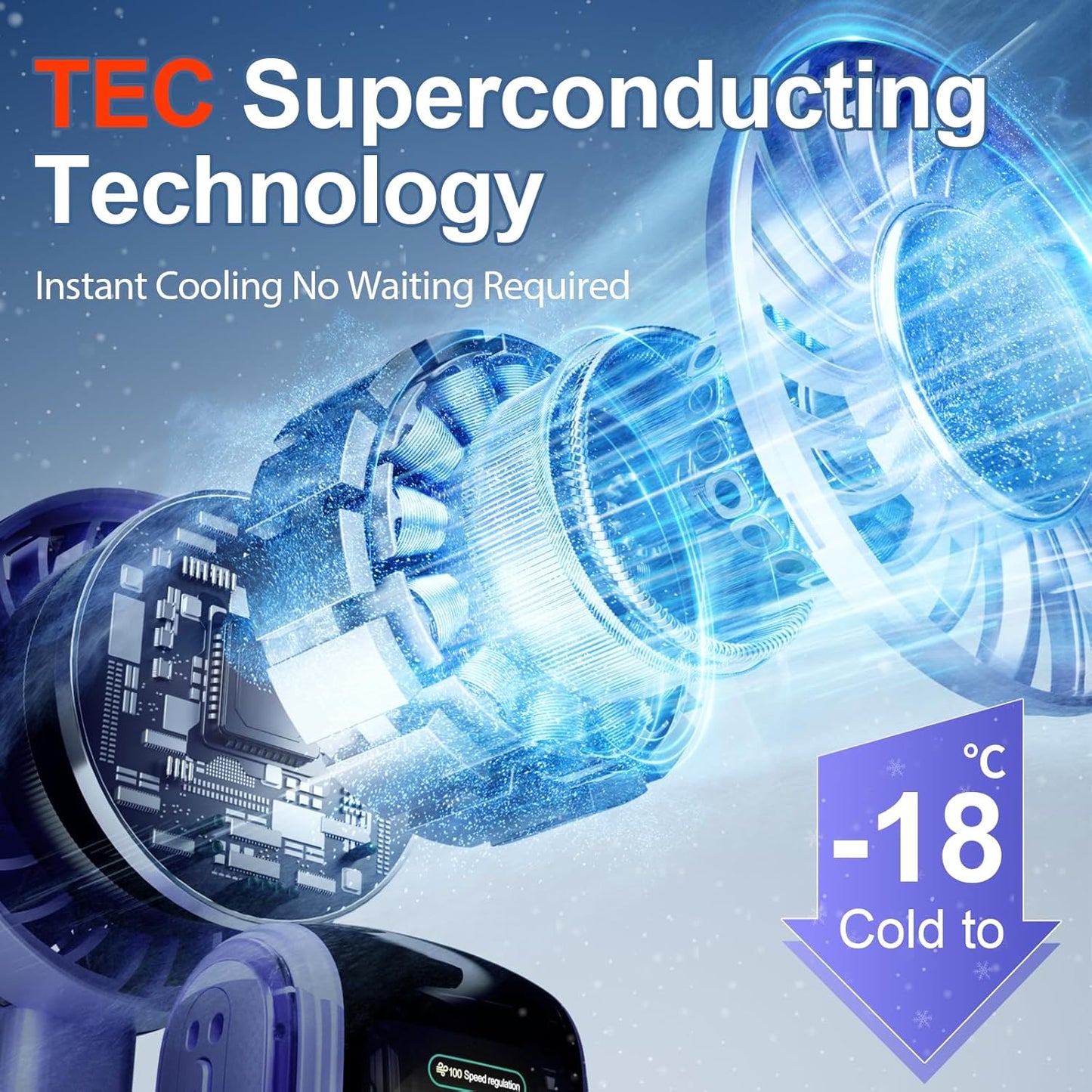 Blows Cold Air Portable Handheld Fan with Stand & Lanyard, 5000mAh USB-C Rechargeable Battery, 12H/5-Speed LED Display Mini Fan for Travel Beach Cruise Concerts Outdoor Events(Blue)