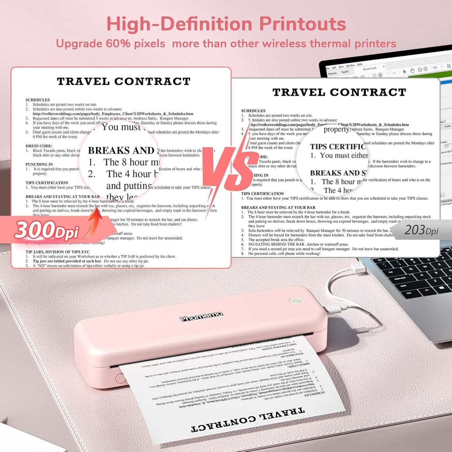 Phomemo Portable Printers Wireless for Travel Upgraded,M834 Bluetooth Thermal Printer 8.5" x 11"& A4 Size,Inkless Mobile Printer with Carry Case for Travel,Office,School,Car,Home,Pink