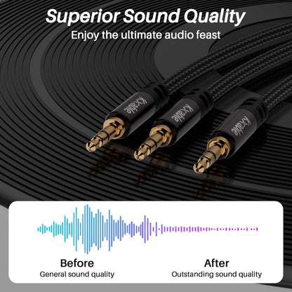 1/8 Inch TRS Stereo Y Splitter Cable 2FT, 3.5mm Male to 2-Male Y-Splitter Stereo Audio Cable, for Cell Phone PC Laptop, Speaker, Headphones, Suitable for Switching or Two Sets of Speakers