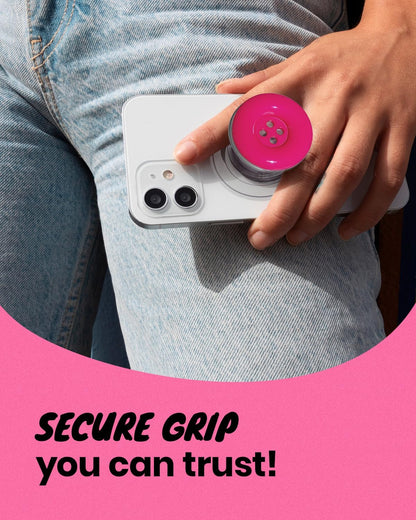 Solid Color Button Phone Grip – Minimalist Design, Durable and Lightweight, Grip and Stand for Smartphones (Hot Pink, Magnetic Type)