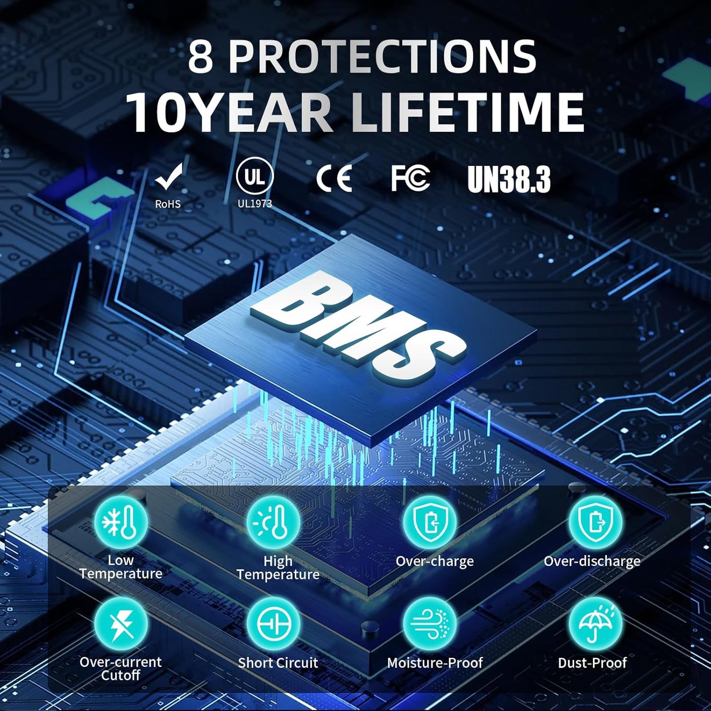 12V 100Ah LiFePO4 Lithium Battery, Built-in Smart BMS, Low Temperature Protection Group Deep Cycle Battery for Trolling Motor, RV, Solar, Marine, Camping and Off Grid Applications