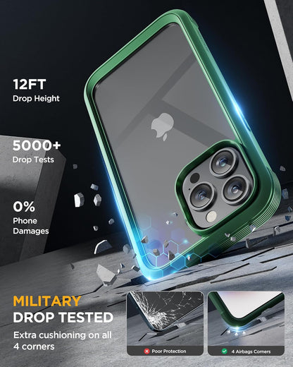 Miracase for iPhone 15 Pro Max Case 6.7'' Full-Body Phone case with Built-in Glass Screen Protector& Camera Protector,Drop Proof 15 Pro Max Cover,Green