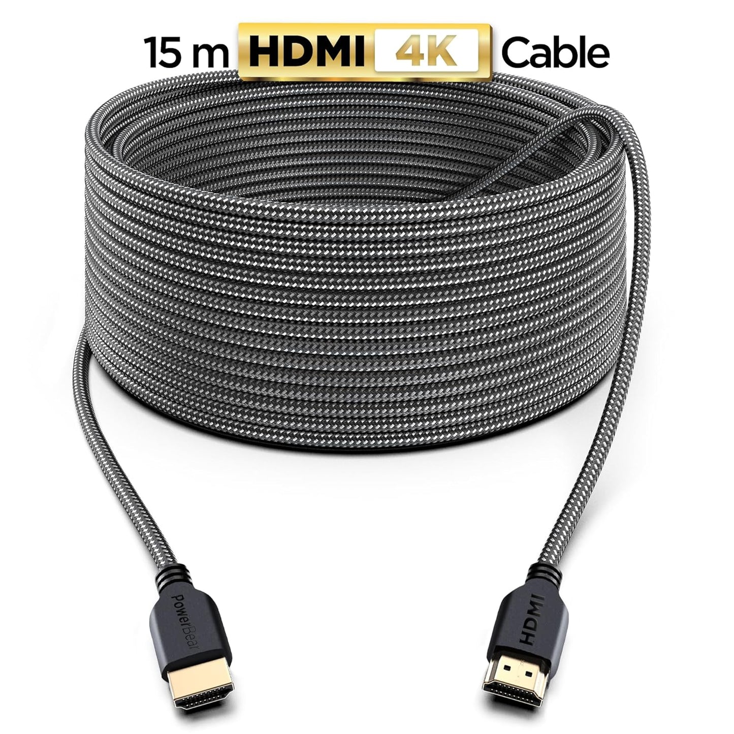 PowerBear 4K HDMI Cable 50 ft | High Speed, Braided Nylon & Gold Connectors, 4K @ 60Hz, Ultra HD, 2K, 1080P, ARC & CL3 Rated | for Laptop, Monitor, PS5, PS4, Xbox One, Fire TV, Apple TV & More