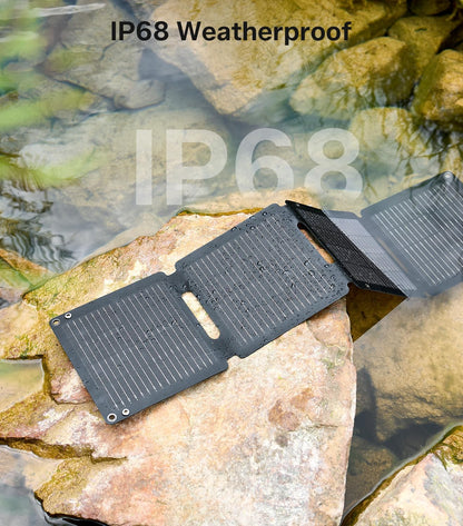 PEAKFLOW 30W Solar Panel,Foldable Portable Solar Panel,25.4% High-Efficiency, USB-A and 2 USB-C Ports, Folding IP 68 Waterproof Solar Panels with Carabiners for Camping
