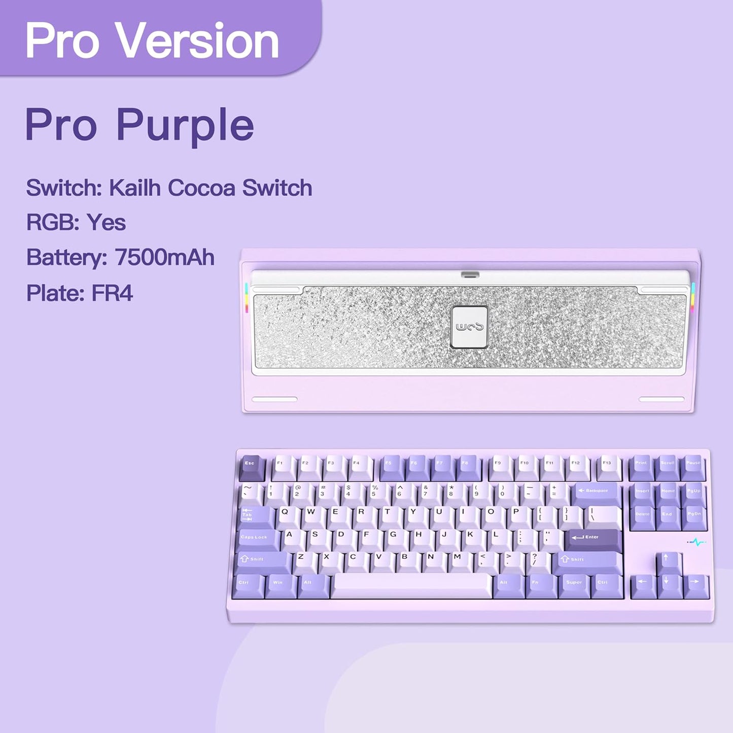KEEBMONKEY WOBKEY Crush 80 Reboot CNC Aluminum 5-Second Quick-Release Triple-Mode Connectivity Mechanical Keyboard with Superior Acoustics (Pro Purple)