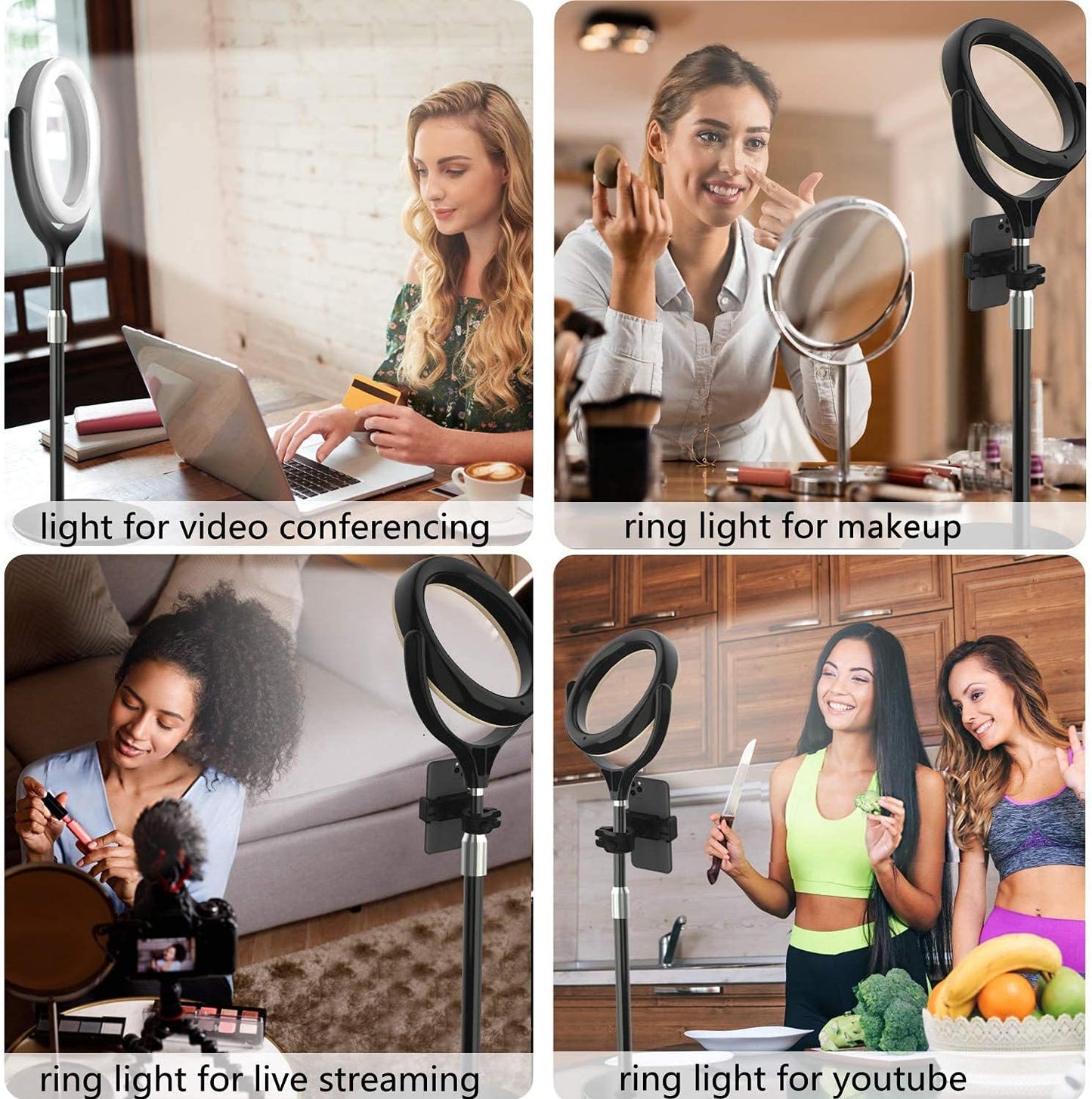 8 inch Desk Ring Light with Stand, Adjustable Computer Circle Light for Video Conference Lighting, Zoom Calls, Virtual Meeting, Video Recording, Selfie Light with Phone Holder for Streaming, Podcast