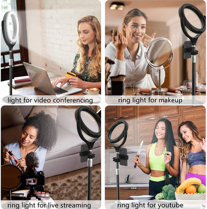 8 inch Desk Ring Light with Stand, Adjustable Computer Circle Light for Video Conference Lighting, Zoom Calls, Virtual Meeting, Video Recording, Selfie Light with Phone Holder for Streaming, Podcast