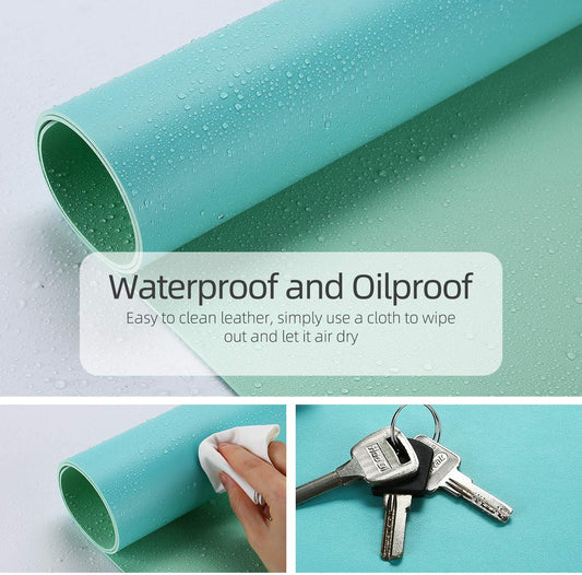 YSAGi Desk Pad, Desk Mat, 31.5" x 15.7" Laptop Leather Desk Pad Protector, Large Leather Desk Blotter for Keyboard and Mouse, Waterproof Desk Writing Pad for Office(Calamine Blue+Cobalt Green)