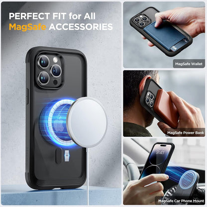 Miracase Glass Series Designed for iPhone 14 Pro Max Case 6.7 Inch, Upgrade Full-Body Magnetic Case with Built-in 9H Tempered Glass Screen Protector, with Camera Lens Protector, Magnetic Black