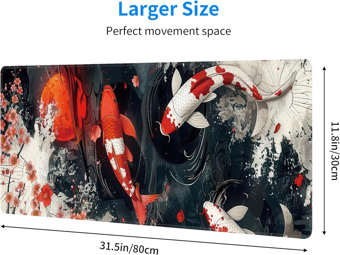 Koi Fish Large Mouse Pad,Gaming Keyboard Desk Pad,Extended Mouse Mat Non-Slip Rubber Base with Stitched Edges for Office Game Home XL 31.5"x11.8"
