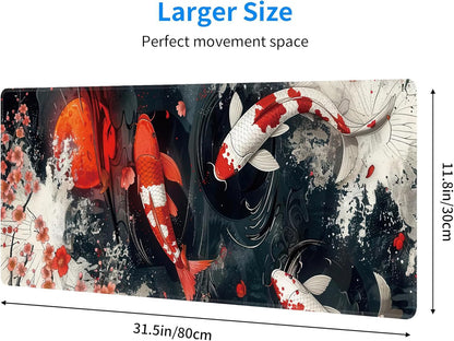 Koi Fish Large Mouse Pad,Gaming Keyboard Desk Pad,Extended Mouse Mat Non-Slip Rubber Base with Stitched Edges for Office Game Home XL 31.5"x11.8"