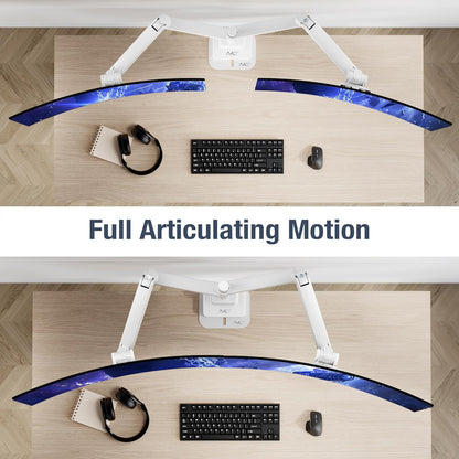 AVLT Dual 57 Inch Heavy Duty Stacking Monitor Arm Pole Top Mount With USB-C USB-A Ports-White, Height Adjustable, Easy Install Top C-Clamp/Grommet With Reinforcement Plates, VESA Compatible 200/100/75