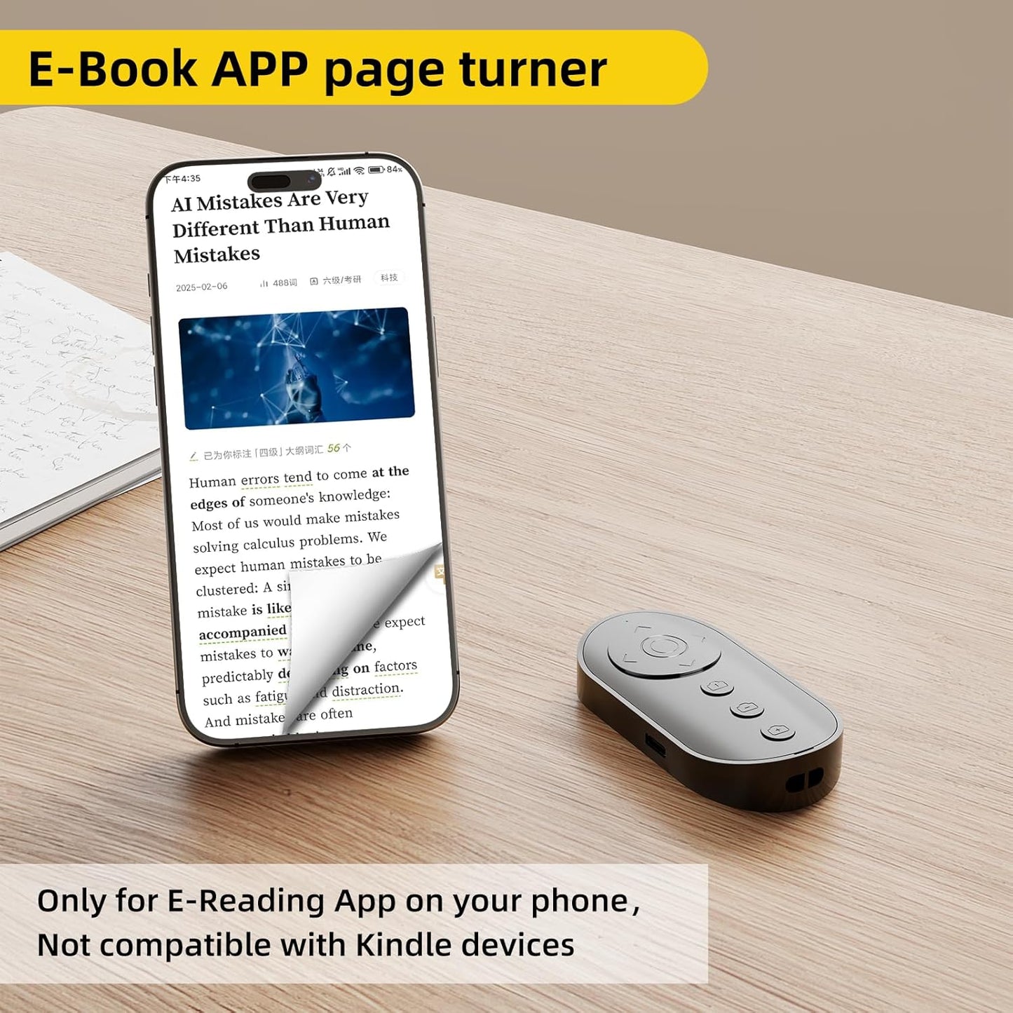 Bluetooth Camera Remote Shutter with Zoom and Camera Switch for Photo and Vlogging, Cellphone Remote Clicker for iOS & Android Smartphone, Wireless Video Scrolling with Metal Phone Stand for Tiktok