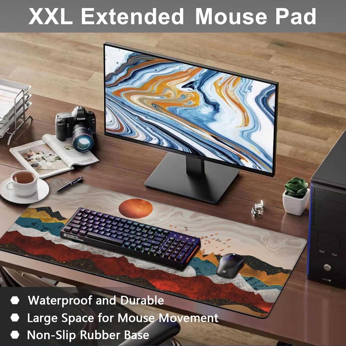 Mouse Pad, Large Colorful Precious Mountains Desk Mat, Extended Non-Slip Gaming Keyboard Mousepad Desk Pad, Thick Stitched Edges Waterproof Mouse Mat 31.5"x15.7" (Beautiful Landscape)