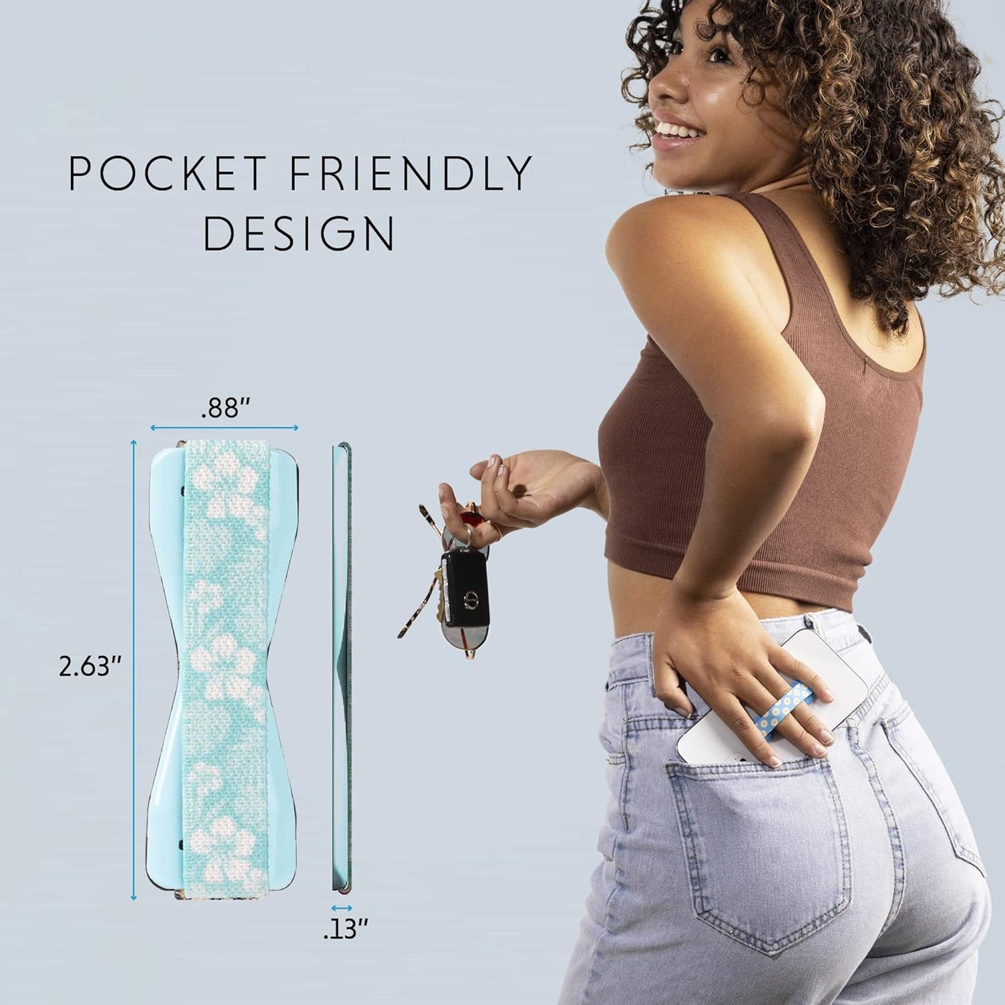 LOVEHANDLE Universal Phone Grip for Smartphones & Mini Tablets - Phone Holder for Hand - Wireless Charging Compatible - Made in The USA - Blue Hawaii