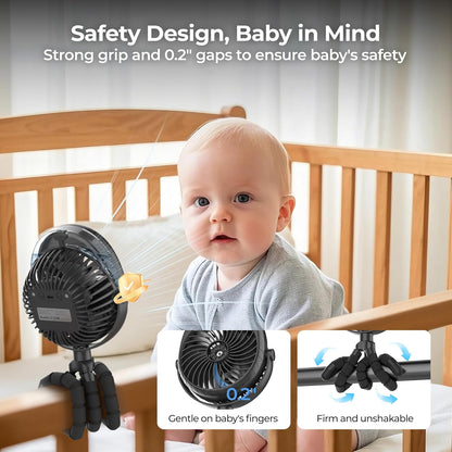 Misting Baby Stroller Fan, 4000mAh Rechargeable Battery Operated, 270°Pivoting, 15H Cooling,50ml Portable Water Sprayer Misting Fan with Flexible Tripod Clip on Car Seat Crib Treadmill Bunk Bed