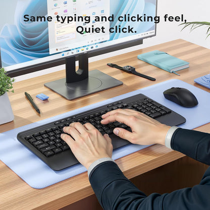 Silent Wireless Keyboard and Mouse Combo - Keyboard with Large Print Cover, 2.4GHz Full-Sized Ergonomic Keyboard with Wrist Rest and Mouse for Laptop, PC, Notebook, Desktop