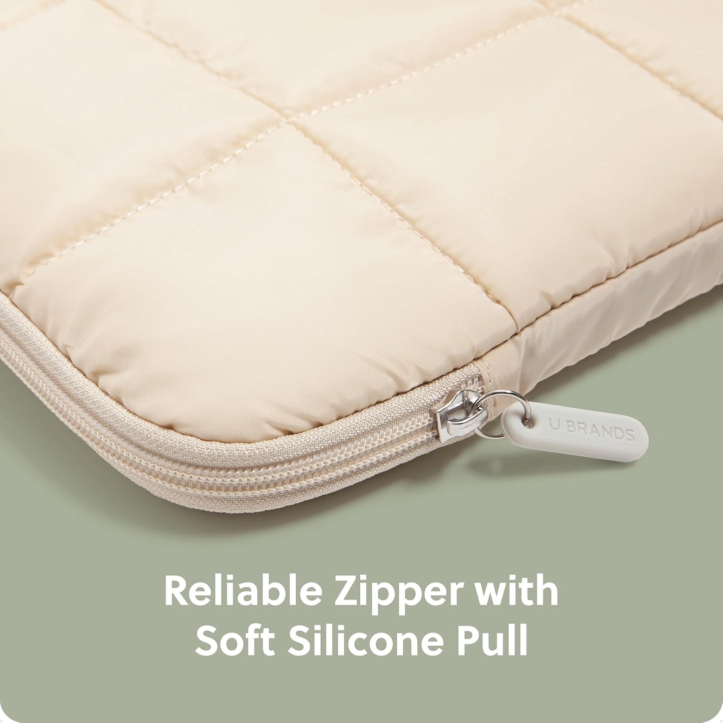 U Brands Nylon Puffer Zipping Medium Laptop Sleeve, 9.75" x 13", Computer Accessories, Laptop Bag for MacBook Pro, MacBook Air, Chromebook, HP Computer, Sand Beige