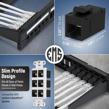 Everest RJ45 CAT6 Keystone Coupler (48-Pack) - Black Ethernet Connectors