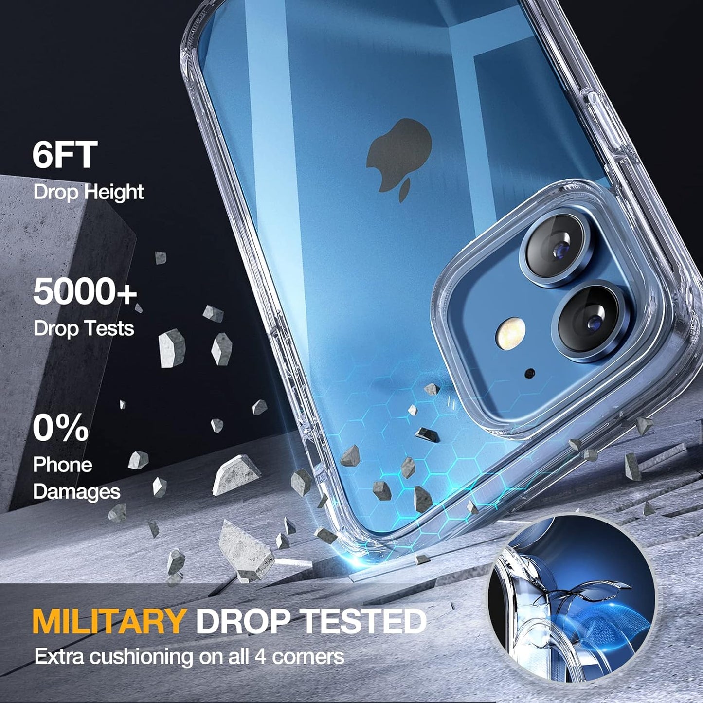 Miracase Glass Case for iPhone 12/12 Pro 6.1 inch, Upgraded Full-Body Rugged Phone Bumper Case Cover with Built-in 9H Tempered Glass Screen Protector and Camera Protector, Clear