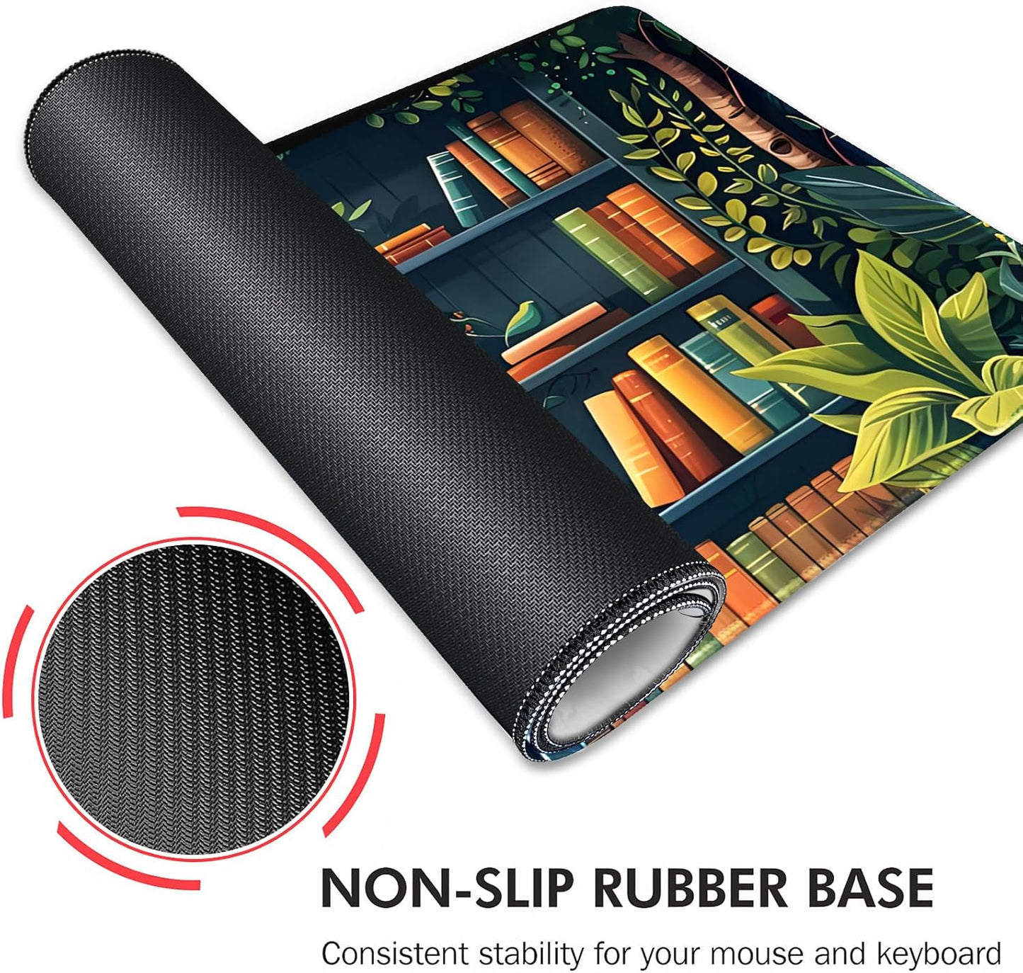 Galdas Gaming Mouse Pad XXL XL Large Long Extended Big Mousepad Non-Slip Rubber Keyboard Mouse Pad with Stitched Edges for Laptop Home Office (31.5x11.8x0.08 Inch) -Books