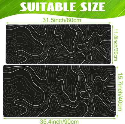Desk Mat,Black Topographic Contour Map Desk Pad,Topographic Contour Large Gaming Mouse Pad for Desk,Extended Big Computer Keyboard Mouse Pad with Non-Slip Base and Stitched Edge,35.4"x15.7"