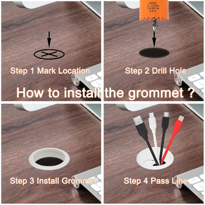 Desk Grommet 2 inch with Hole Saw, Desk Cord Hole Cover Grommet for Cables, 2 PCS, White