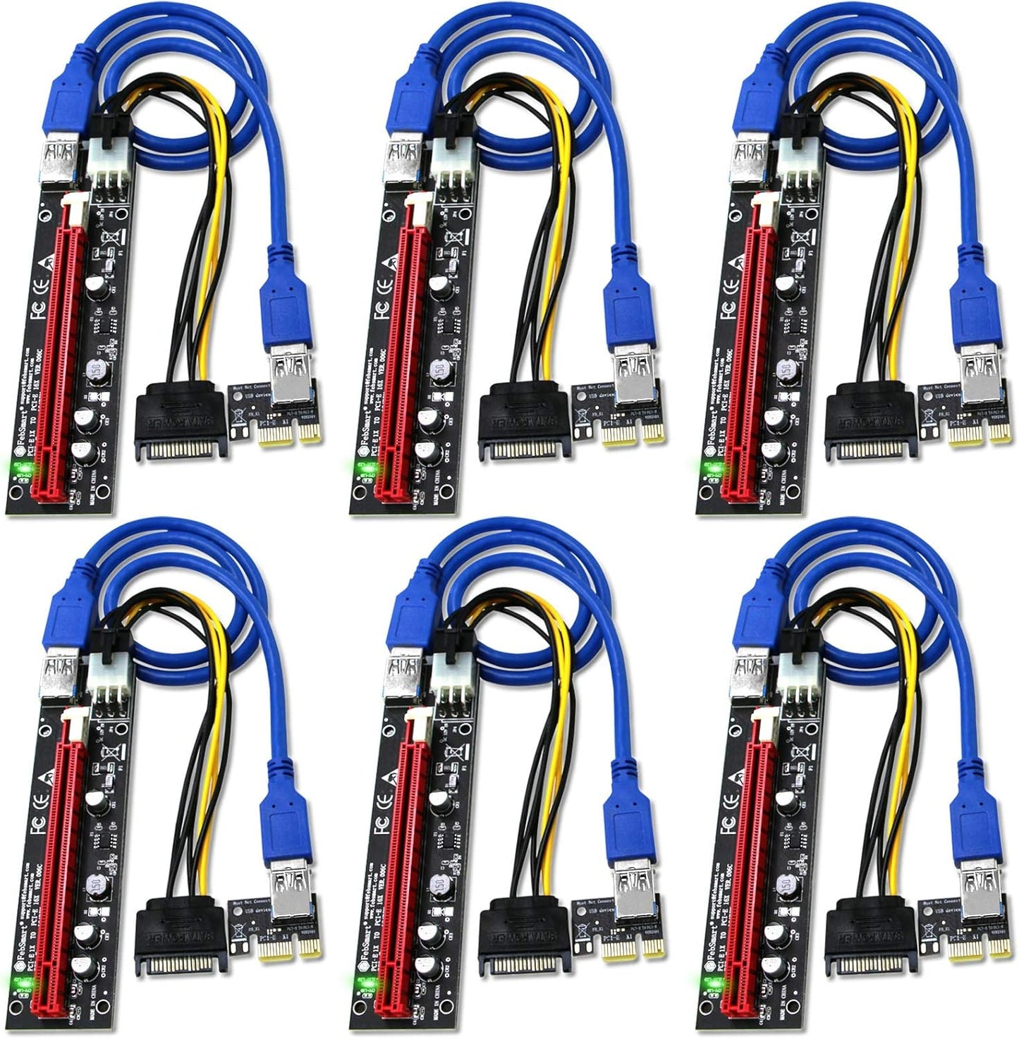 GPU Riser for Ethereum Mining Rigs, PCIE Risers for ETH Mining Rigs, 6PCS Black