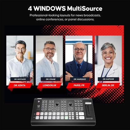 Osee GoStream Duet 8 ISO, 8 Channels Video Switcher with 4 4K-HDMI, 4 SDI, and 4 NDI HX/ 4 SRT/ 4 RTMP/ 2 Webcam. 2 XLR Audio, 8 Layouts, Isolated Recording, Podcast Unit for YouTube, Facebook