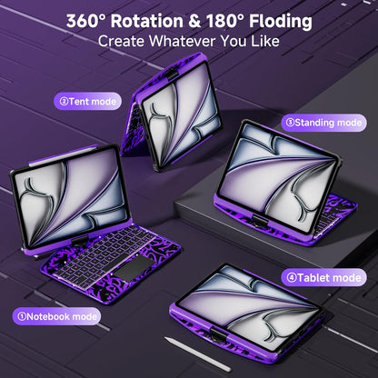 iPad Keyboard Case for 2024 M4 iPad Pro 13 inch, Magic Wireless Keyboard with Trackpad 7 Color Backlit, 360° Rotating Stand Transparent Protective Cover with Pencil Holder (Purple)