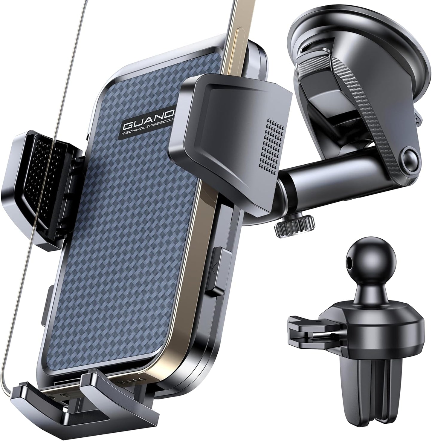 [2025 New] Dashboard Phone Holders for Your Car (+Air Vent Clip) [Military Grade Stable] , Car Cell Phone Holder, Rotatable Suction Cup Car Phone Mount for All Phone (Light Grey)