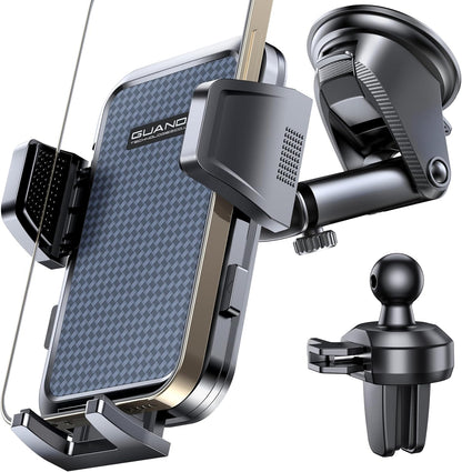 [2025 New] Dashboard Phone Holders for Your Car (+Air Vent Clip) [Military Grade Stable] , Car Cell Phone Holder, Rotatable Suction Cup Car Phone Mount for All Phone (Light Grey)