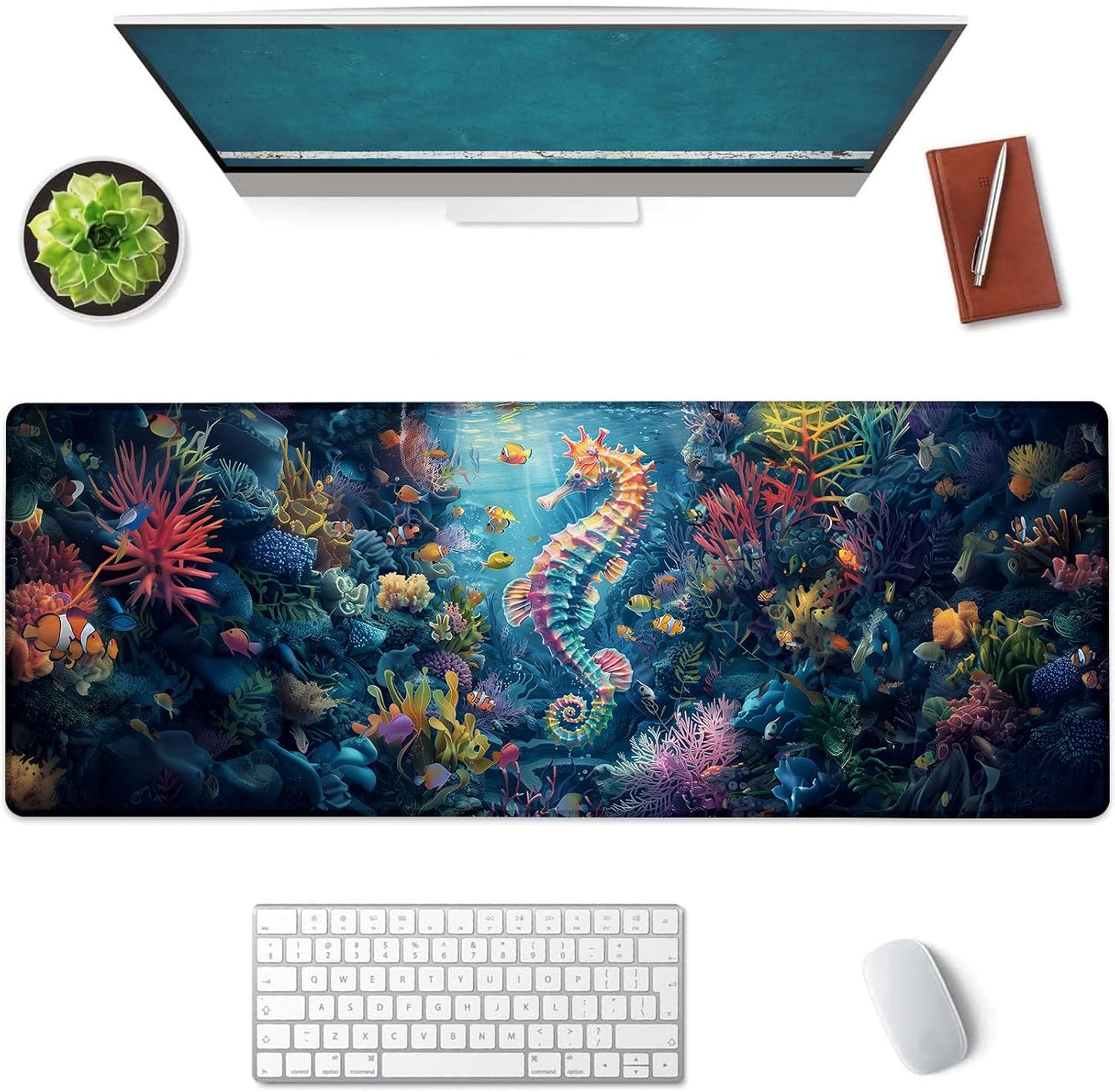 Seahorse Large Mouse Pad, Gaming Mouse Pad, Keyboard Mat, Non-Slip Rubber Base, Office Accessories, Desk Mat, MousePads for School, Work, Home Decor Gifts 31.5" x 11.8"