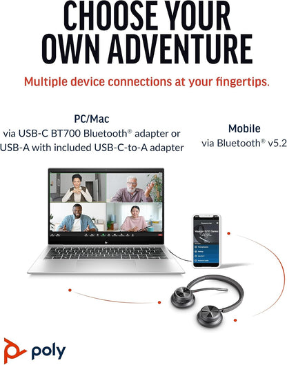 Poly Voyager 4320 UC Wireless Headset (Plantronics) - Stereo Headphones w/Noise-Canceling Boom Mic - Connect PC/Mac/Mobile via Bluetooth - Works w/Teams (Certified), Zoom, & More - Amazon Exclusive
