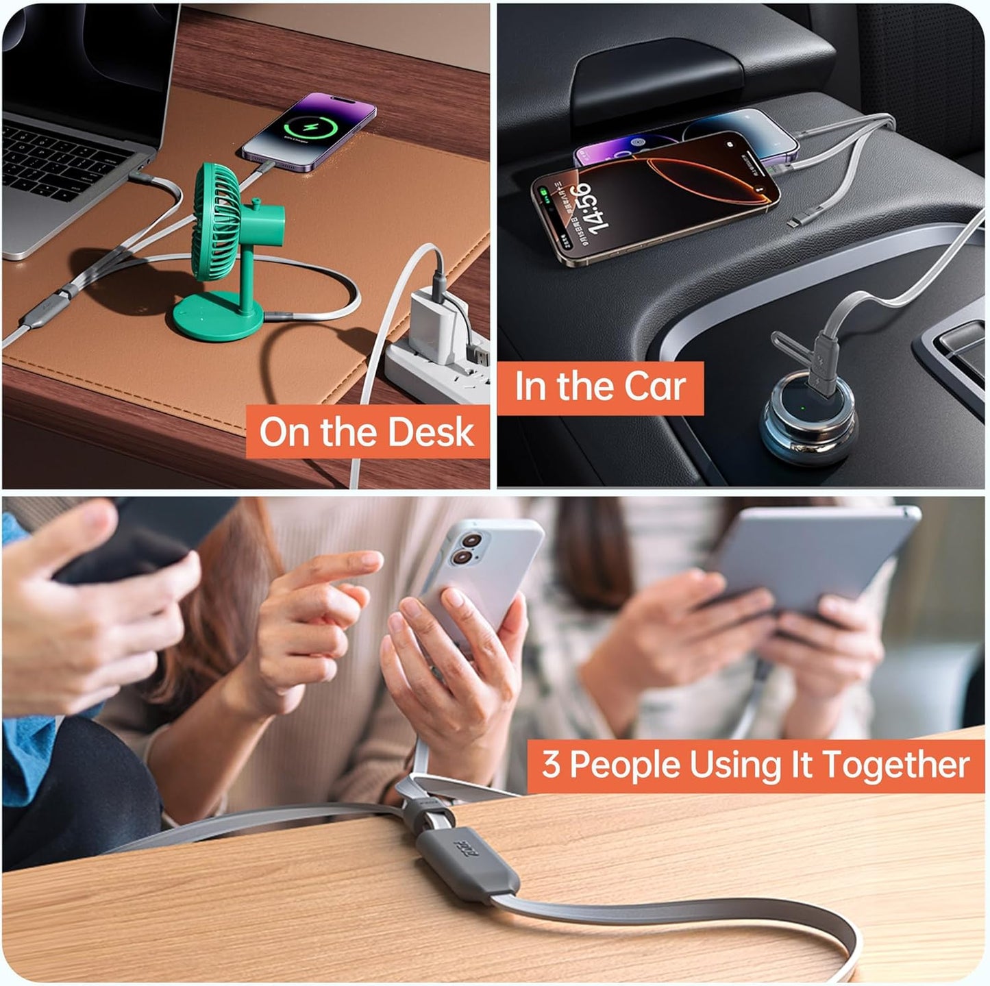 PZOZ 100W USB C & USB A Charging Cable, 3 in 1 Multi Fast Charging at The Same Time, Multiple Charger Cord with Type C[100W]/Lightning[27W]/Micro[10W] for iPhone 16 15 14 iPad Pro MacBook Samsung