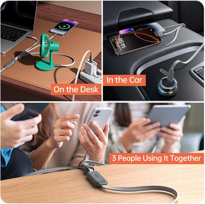 PZOZ 100W USB C & USB A Charging Cable, 3 in 1 Multi Fast Charging at The Same Time, Multiple Charger Cord with Type C[100W]/Lightning[27W]/Micro[10W] for iPhone 16 15 14 iPad Pro MacBook Samsung