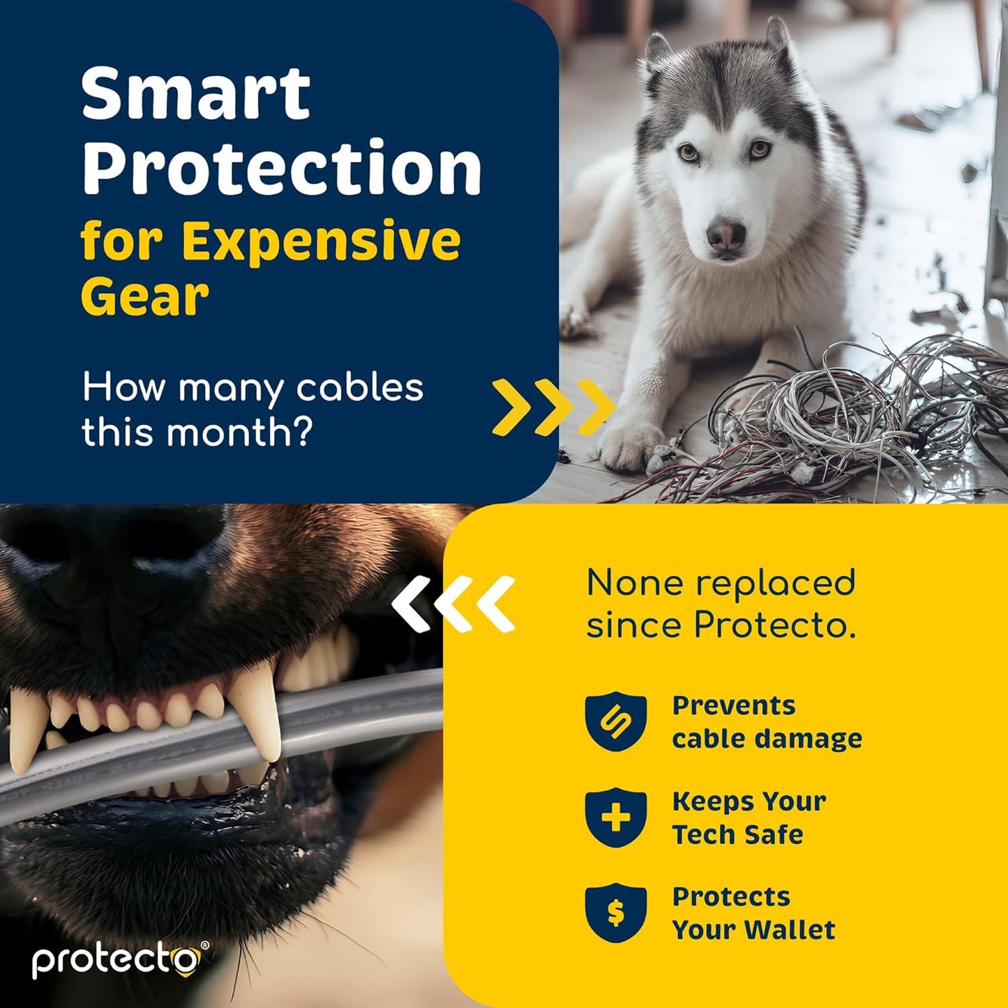 PROTECTO Heavy Duty Cord Protectors from Pets No Chew Solution, 10ft Easy to Use Dog & Cat Cord Protector, Clear & Odorless Critter Cord Covers for Pets, Power Audio & Video Wire Protector Tubing