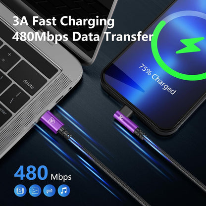 90 Degree iPhone Charger Cables 6FT, USB C to Lightning Cable [Apple MFi Certified] 3Pack Fast Charging, Nylon Braided USB C Lightning Cable Compatible with iPhone 14/13/12/11/Pro Max/Plus/8/7-Purple