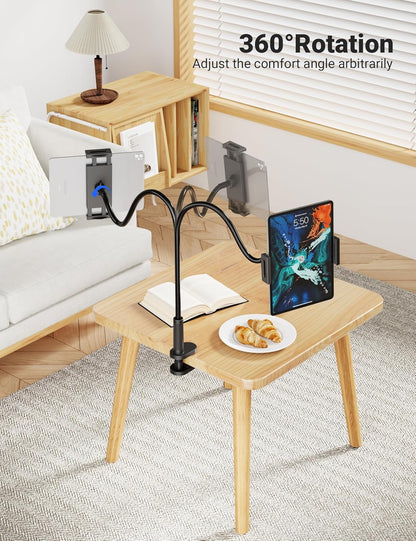 Flexible Gooseneck Tablet Holder, 360° Adjustable Phone Mount with Sturdy Clamp for Desk/Bed/Kitchen, Compatible with iPad Air Pro Mini iPhone/Samsung Galaxy Tabs/Nintendo Switch/4.7~12.9"