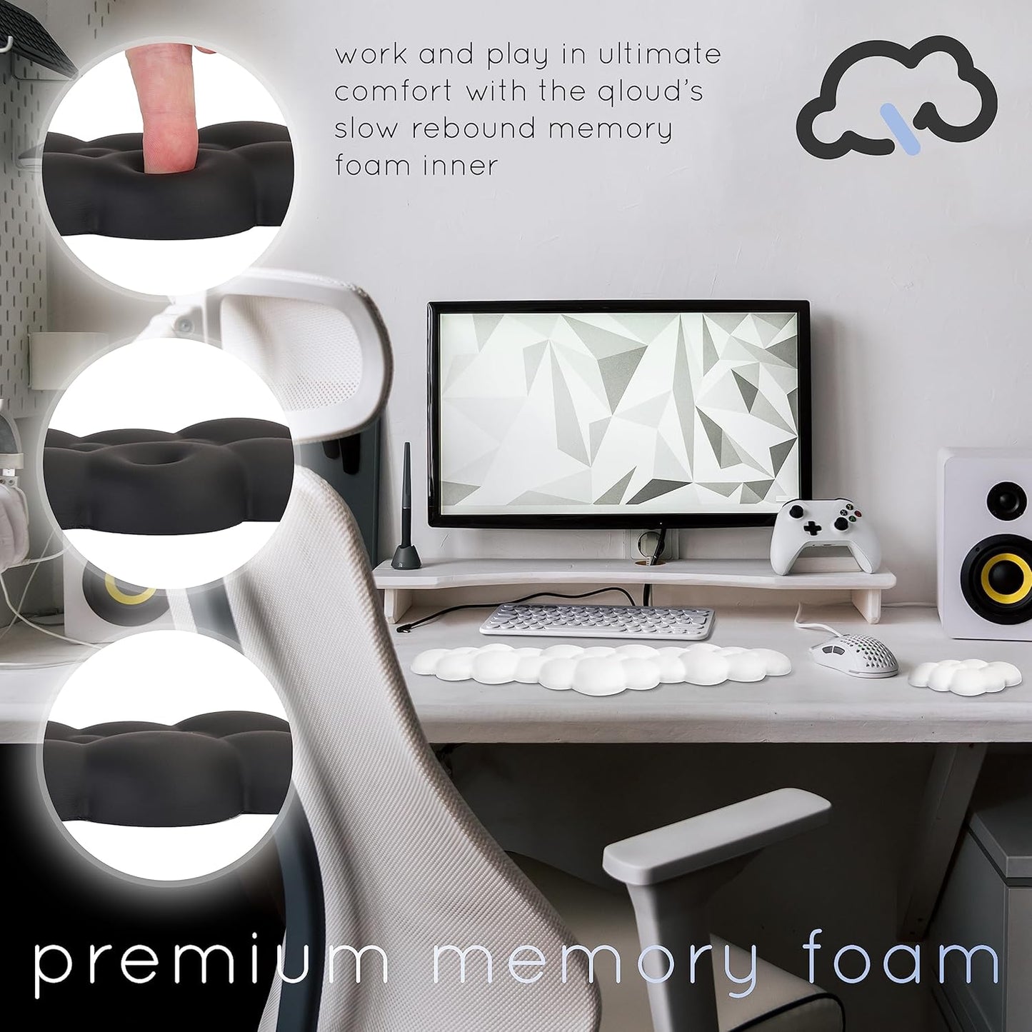 Qloud Cloud Wrist Rest Keyboard Wrist Rest for Computer Keyboard Pad, Cloud Keyboard Wrist Rest, Wrist Pad for Keyboard, Memory Foam, Non Slip Base, Comes with Mouse Pad - White