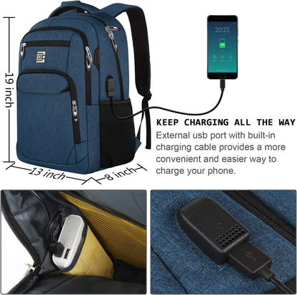Laptop Backpack,Business Travel Anti Theft Slim Durable Laptops Backpack with USB Charging Port,Water Resistant College Computer Bag for Women & Men Fits 15.6 Inch Laptop and Notebook - Blue